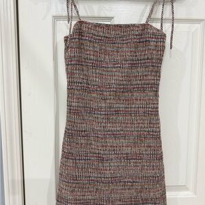 Storia Multicolored Sleeveless Tie Strap Smocked Ruffle Hem Mini Dress Size S